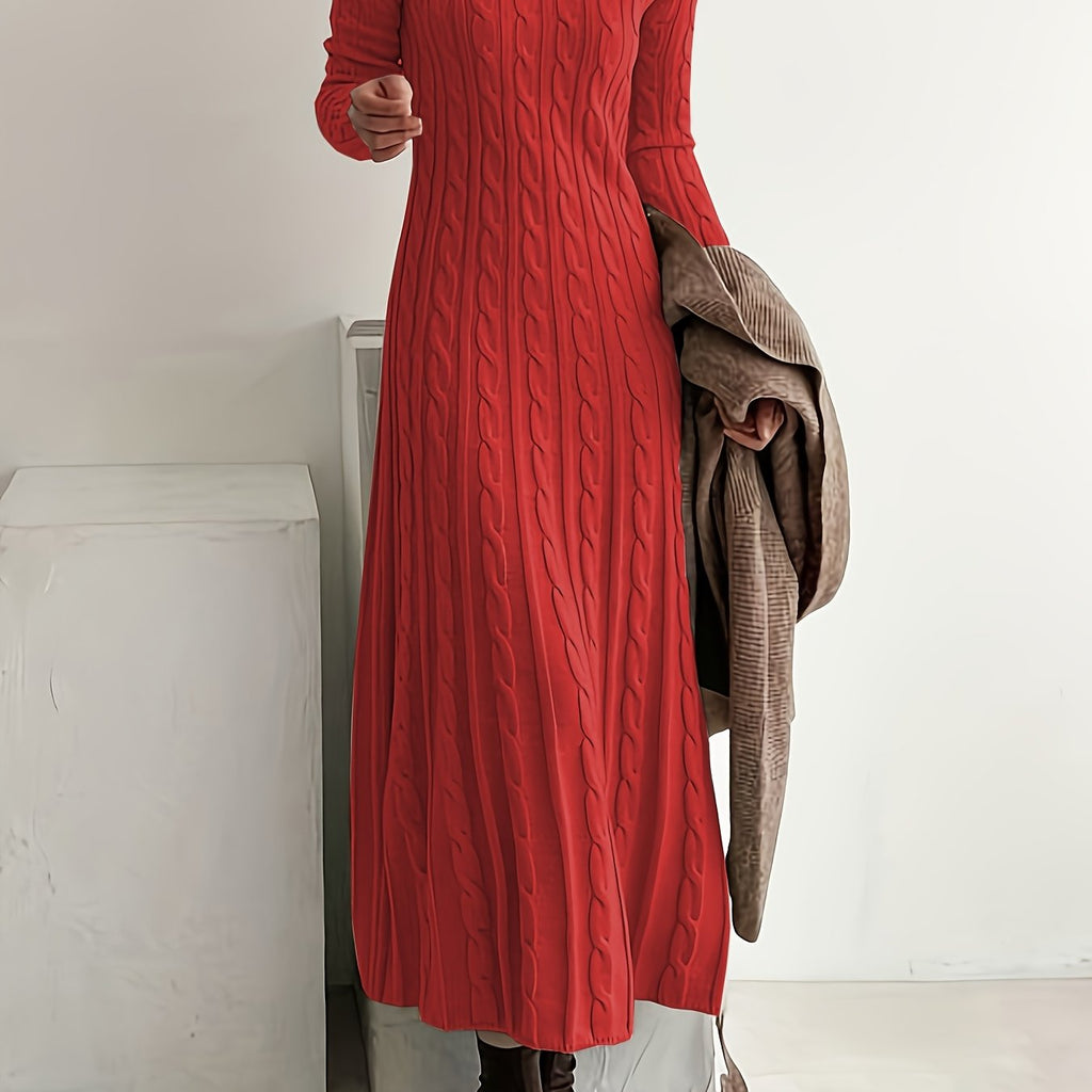 Cable-Knit Maxi Dress Long Sleeve Women's – Casual, Office, Holiday, Winter Layering