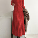 Cable-Knit Maxi Dress Long Sleeve Women's – Casual, Office, Holiday, Winter Layering