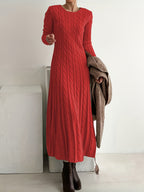 Cable-Knit Maxi Dress Long Sleeve Women's – Casual, Office, Holiday, Winter Layering
