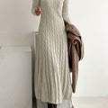 Cable-Knit Maxi Dress Long Sleeve Women's – Casual, Office, Holiday, Winter Layering