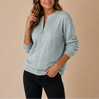 Cable Knit Pullover Sweater Pink Women's Quarter Zip Long Sleeve – Casual, Office, Winter, Gift