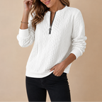 Cable Knit Pullover Sweater Pink Women's Quarter Zip Long Sleeve – Casual, Office, Winter, Gift