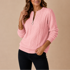 Cable Knit Pullover Sweater Pink Women's Quarter Zip Long Sleeve – Casual, Office, Winter, Gift
