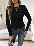 Cable Knit Sweater Black Women's Crew Neck Long Sleeve Jumper – Casual, Office, Holiday, Gift