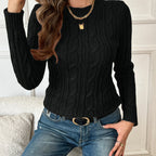 Cable Knit Sweater Black Women's Crew Neck Long Sleeve Jumper – Casual, Office, Holiday, Gift