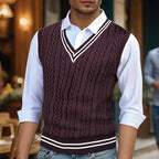 Cable-Knit Sweater Vest Men's Mustard Yellow V-Neck Sleeveless Knit – Casual, Office, Layering, Gift