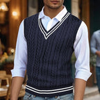 Cable-Knit Sweater Vest Men's Mustard Yellow V-Neck Sleeveless Knit – Casual, Office, Layering, Gift