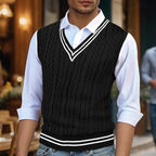 Cable-Knit Sweater Vest Men's Mustard Yellow V-Neck Sleeveless Knit – Casual, Office, Layering, Gift