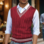 Cable-Knit Sweater Vest Men's Mustard Yellow V-Neck Sleeveless Knit – Casual, Office, Layering, Gift
