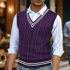 Cable-Knit Sweater Vest Men's Mustard Yellow V-Neck Sleeveless Knit – Casual, Office, Layering, Gift