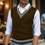 Cable-Knit Sweater Vest Men's Mustard Yellow V-Neck Sleeveless Knit – Casual, Office, Layering, Gift
