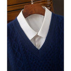 Cable Knit Sweater Vest V-Neck Beige Men's Sleeveless Jumper – Office, Casual · Werune