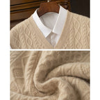 Cable Knit Sweater Vest V-Neck Beige Men's Sleeveless Jumper – Office, Casual · Werune