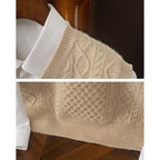 Cable Knit Sweater Vest V-Neck Beige Men's Sleeveless Jumper – Office, Casual · Werune