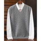 Cable Knit Sweater Vest V-Neck Beige Men's Sleeveless Jumper – Office, Casual · Werune