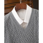Cable Knit Sweater Vest V-Neck Beige Men's Sleeveless Jumper – Office, Casual · Werune