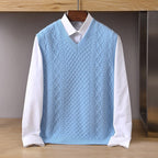 Cable-Knit Sweater Vest V-Neck Grey Men's Sleeveless Knitted Pullover – Casual, Office, Layering, Gift