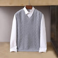 Cable-Knit Sweater Vest V-Neck Grey Men's Sleeveless Knitted Pullover – Casual, Office, Layering, Gift