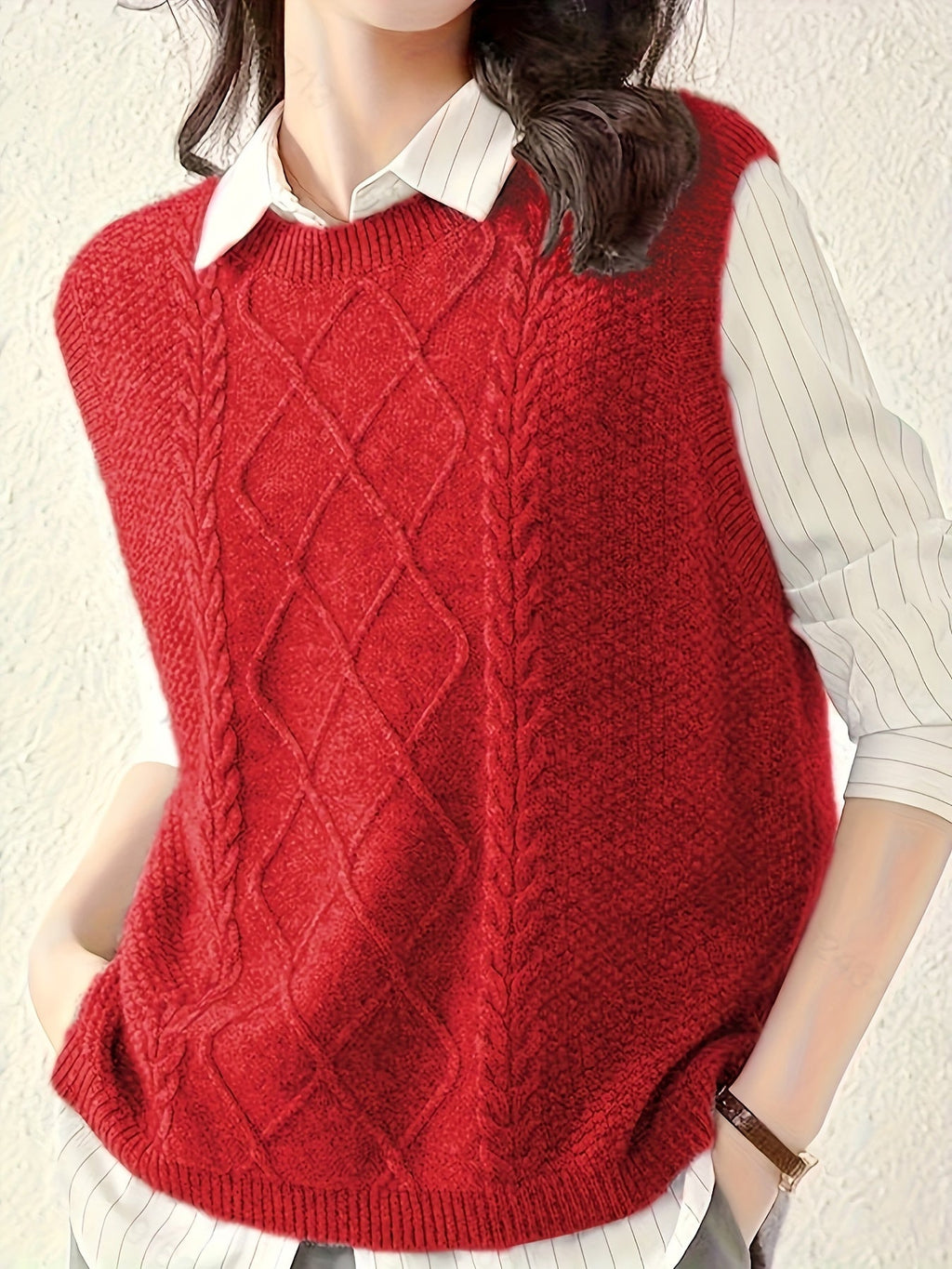 Cable Knit Sweater Vest Women's Sleeveless Crew Neck Jumper Tank – Casual, Office, Layering, Gift