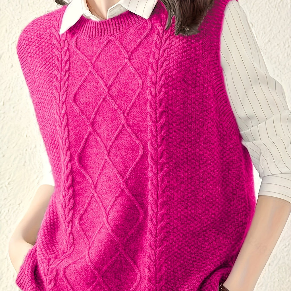 Cable Knit Sweater Vest Women's Sleeveless Crew Neck Jumper Tank – Casual, Office, Layering, Gift
