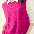 Cable Knit Sweater Vest Women's Sleeveless Crew Neck Jumper Tank – Casual, Office, Layering, Gift