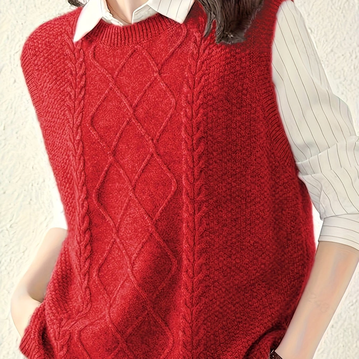 Cable Knit Sweater Vest Women's Sleeveless Crew Neck Jumper Tank – Casual, Office, Layering, Gift