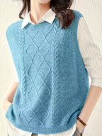 Cable Knit Sweater Vest Women's Sleeveless Crew Neck Jumper Tank – Casual, Office, Layering, Gift