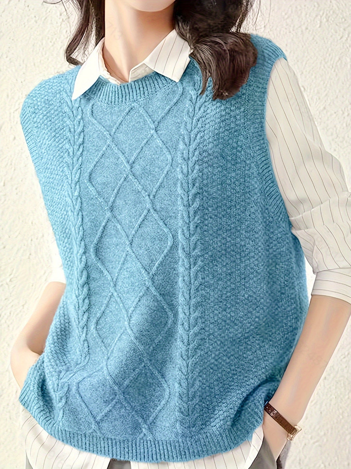 Cable Knit Sweater Vest Women's Sleeveless Crew Neck Jumper Tank – Casual, Office, Layering, Gift