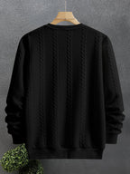 Cable Knit Sweatshirt Textured Crew Neck Black Men's Long Sleeve Pullover – Casual, Office