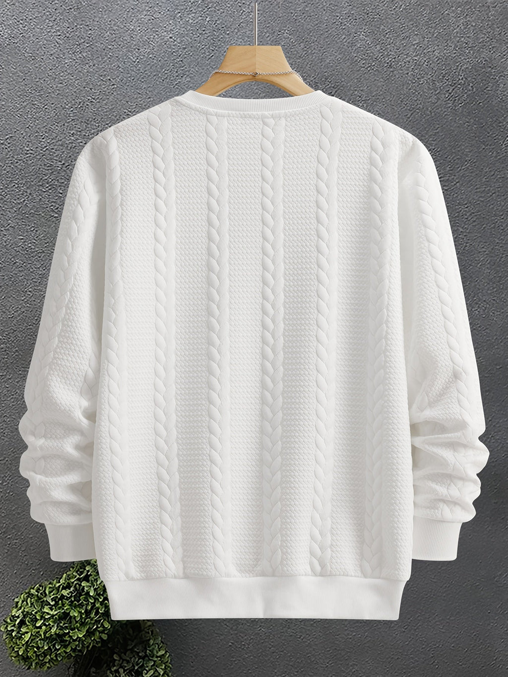 Cable Knit Sweatshirt Textured Crew Neck Black Men's Long Sleeve Pullover – Casual, Office