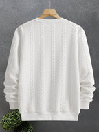 Cable Knit Sweatshirt Textured Crew Neck Black Men's Long Sleeve Pullover – Casual, Office