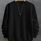 Cable Knit Sweatshirt Textured Crew Neck Black Men's Long Sleeve Pullover – Casual, Office