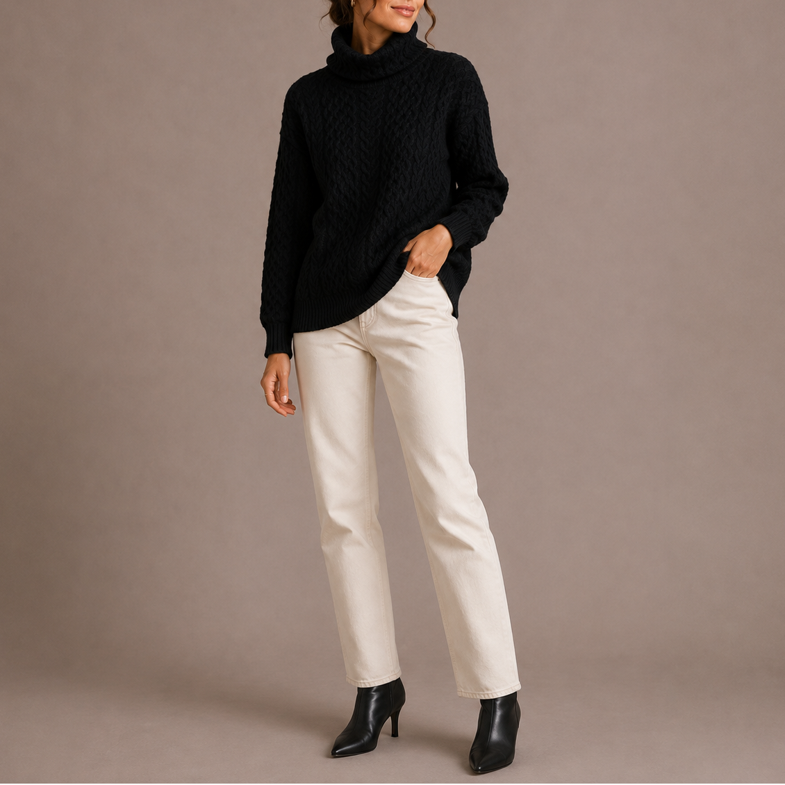 Cable Knit Turtleneck Jumper Chunky Knit Women's Light Blue Sweater – Casual, Office, Winter, Gift