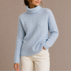 Cable Knit Turtleneck Jumper Chunky Knit Women's Light Blue Sweater – Casual, Office, Winter, Gift