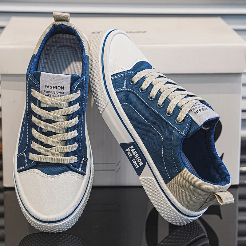 Canvas Sneakers Men's Blue Low-Top Lace-Up Trainers – Casual, Everyday Wear, Gift