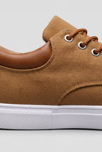 Canvas Trainers Men's Tan Lace-Up White Sole Low-Top Sneakers – Casual, Everyday Comfort