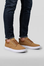 Canvas Trainers Men's Tan Lace-Up White Sole Low-Top Sneakers – Casual, Everyday Comfort