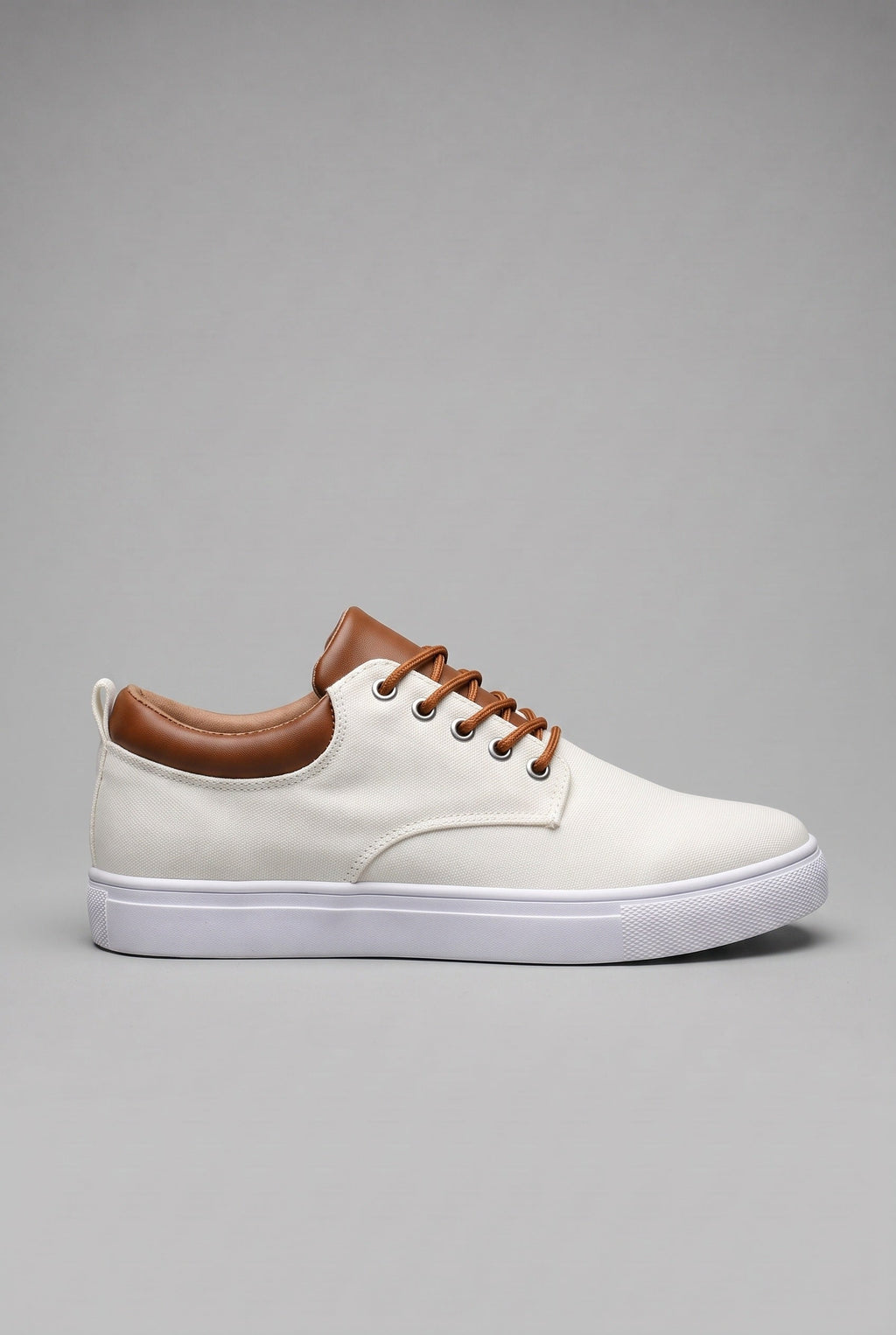 Canvas Trainers Men's Tan Lace-Up White Sole Low-Top Sneakers – Casual, Everyday Comfort