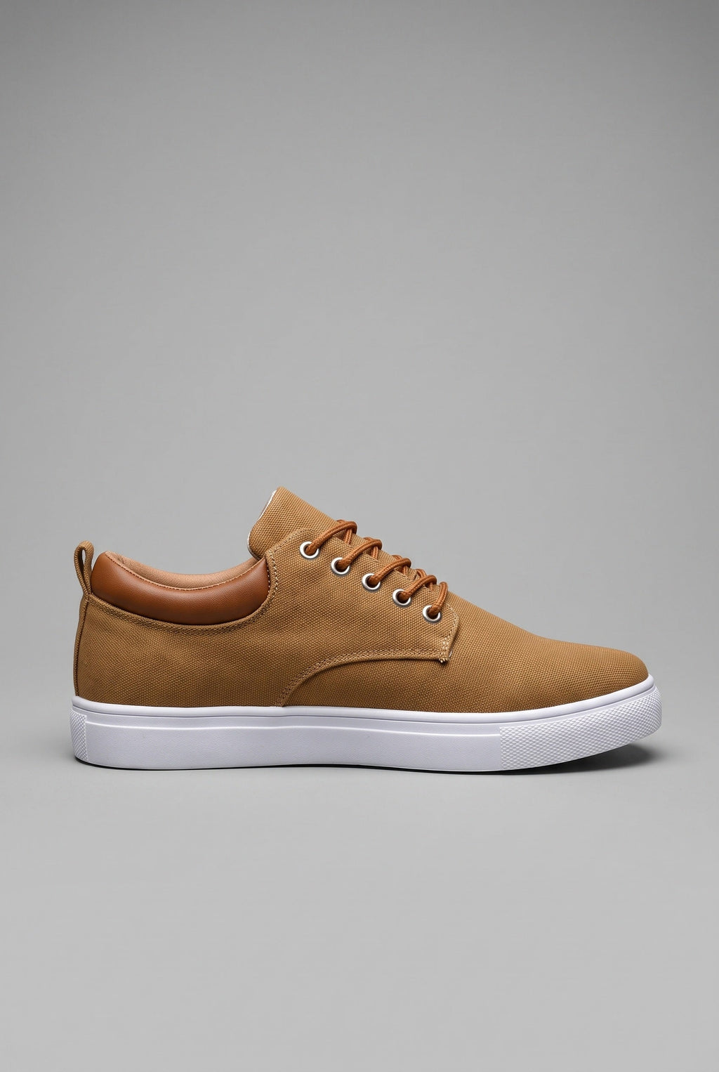 Canvas Trainers Men's Tan Lace-Up White Sole Low-Top Sneakers – Casual, Everyday Comfort