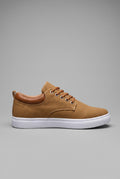 Canvas Trainers Men's Tan Lace-Up White Sole Low-Top Sneakers – Casual, Everyday Comfort