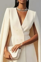 Cape Blazer Dress V-Neck Double Breasted Light Blue Women's Mini – Office, Formal, Party, Gift