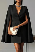 Cape Blazer Dress V-Neck Double Breasted Light Blue Women's Mini – Office, Formal, Party, Gift
