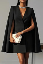 Cape Blazer Dress V-Neck Double Breasted Light Blue Women's Mini – Office, Formal, Party, Gift
