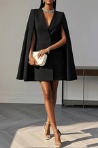 Cape Blazer Dress V-Neck Double Breasted Light Blue Women's Mini – Office, Formal, Party, Gift