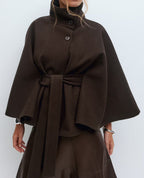 Cape Coat Women's Belted Stand Collar Camel Wool-Blend – Casual, Office, Holiday, Gift