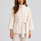 Cape Jacket Camel Belted Women's Wool-Blend Stand Collar – Casual, Office, Holiday, Gift