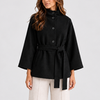Cape Jacket Camel Belted Women's Wool-Blend Stand Collar – Casual, Office, Holiday, Gift