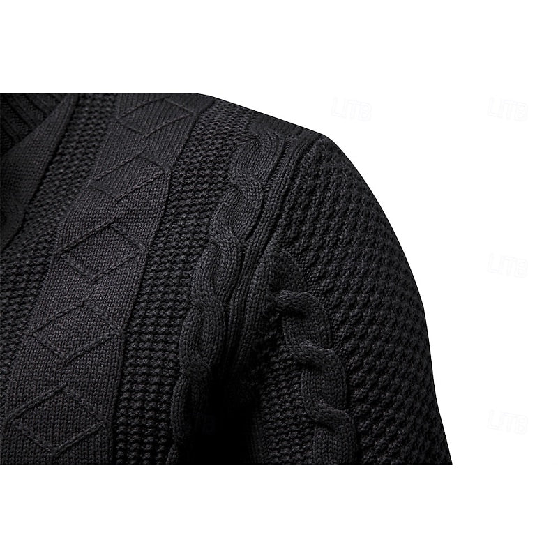 Cardigan Cable-Knit Grey Men's Full-Zip Sweater Stand Collar – Casual, Office · Werune