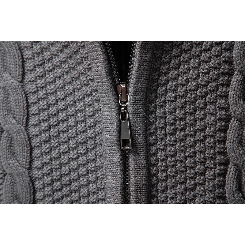 Cardigan Cable-Knit Grey Men's Full-Zip Sweater Stand Collar – Casual, Office · Werune