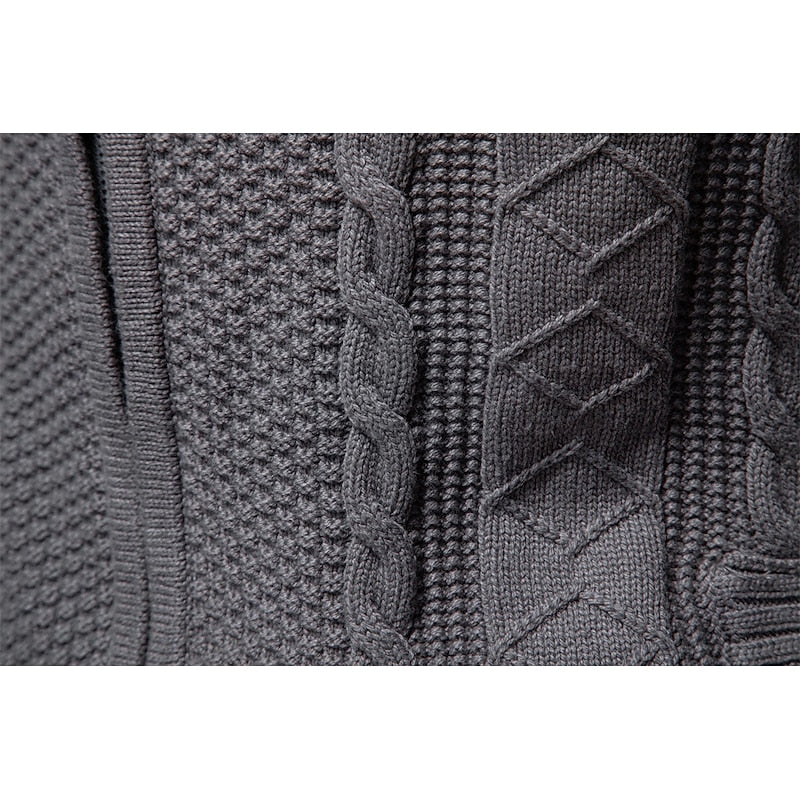 Cardigan Cable-Knit Grey Men's Full-Zip Sweater Stand Collar – Casual, Office · Werune